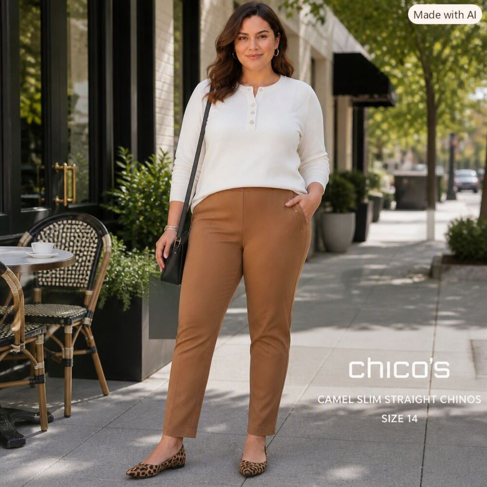 Chico’s Tan/Camel Slim Straight Chinos – Size 14 (Like New)